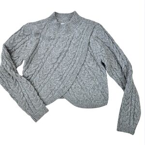 Cable Knit Wrap-Over Mock Neck sweater
